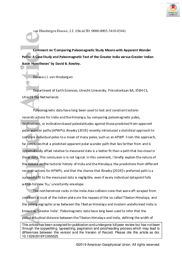 (PDF) Comment on ‘Comparing Paleomagnetic Study Means with Apparent ...