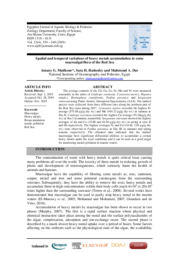 (PDF) Spatial and temporal variations of heavy metals accumulation in ...