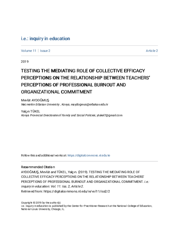 (PDF) TESTING THE MEDIATING ROLE OF COLLECTIVE EFFICACY ...
