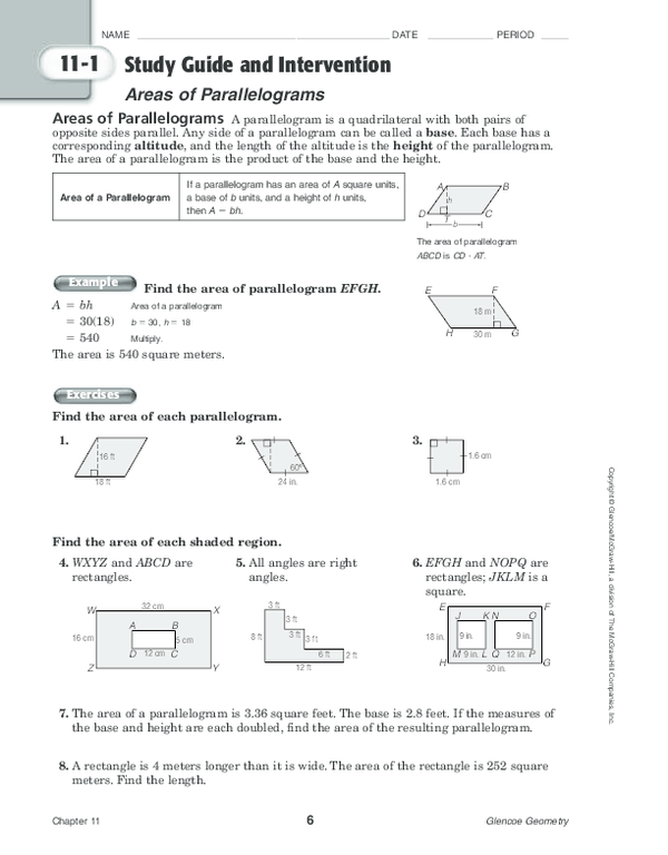 11 1 Study Guide And Intervention Areas Of Parallelograms Answers 11 1 Study Guide And Intervention Areas Of Parallelograms Answers
