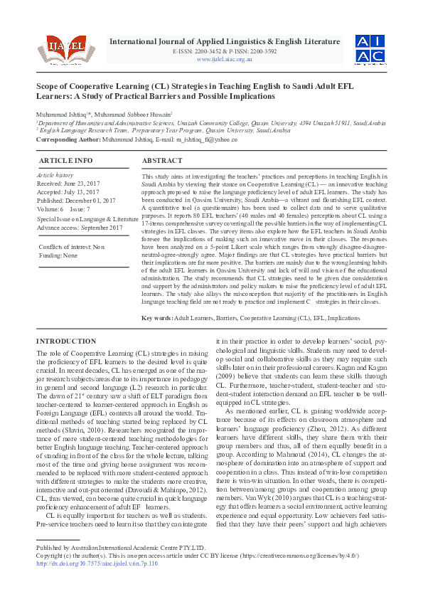 (PDF) Scope of Cooperative Learning (CL) Strategies in Teaching English ...