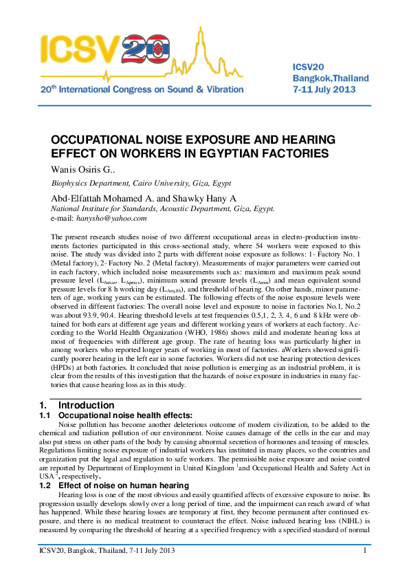 (PDF) OCCUPATIONAL NOISE EXPOSURE AND HEARING EFFECT ON WORKERS IN ...
