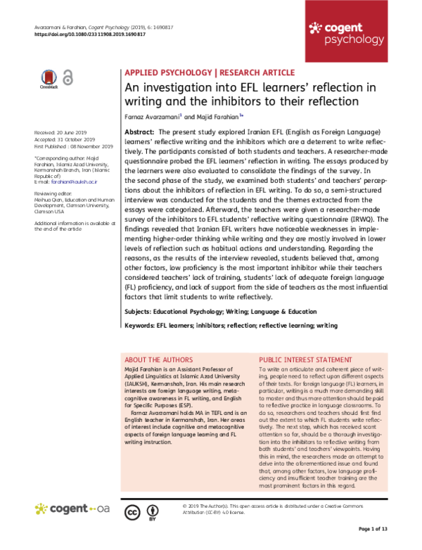 (PDF) An investigation into EFL learners' reflection in writing and the ...