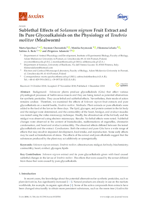 (PDF) Sublethal Effects of Solanum nigrum Fruit Extract and Its Pure ...