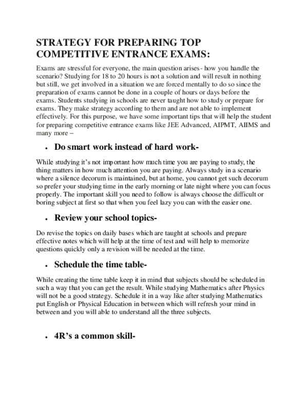 (PDF) STRATEGY FOR PREPARING TOP COMPETITIVE ENTRANCE EXAMS
