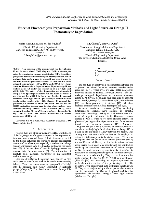 (PDF) Effect of photocatalysts preparation methods and light source on ...