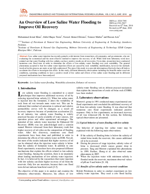 (PDF) An Overview of Low Saline Water Flooding to Improve Oil Recovery