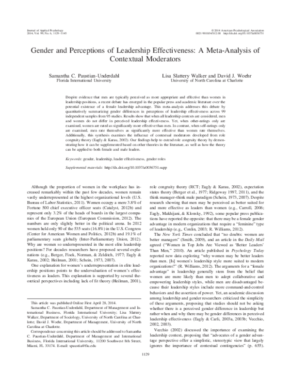 (PDF) Gender and Perceptions of Leadership Effectiveness: A Meta ...