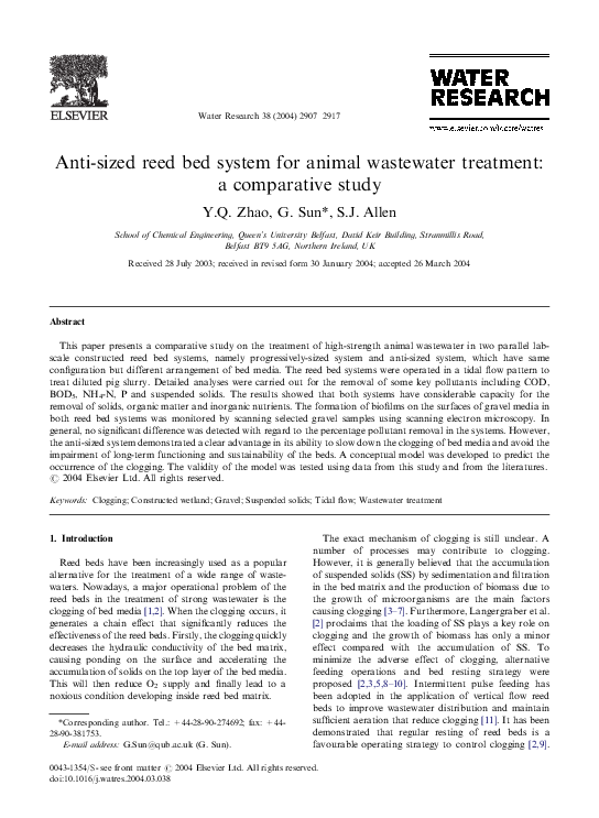 (PDF) Antisized reed bed system for animal wastewater treatment a