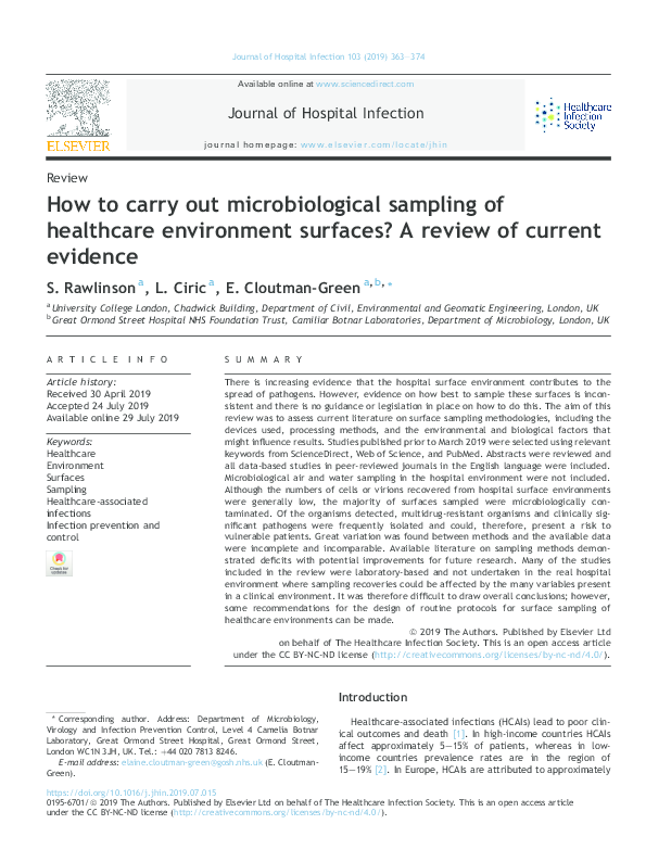 (PDF) How to carry out microbiological sampling of healthcare environment surfaces? A review of