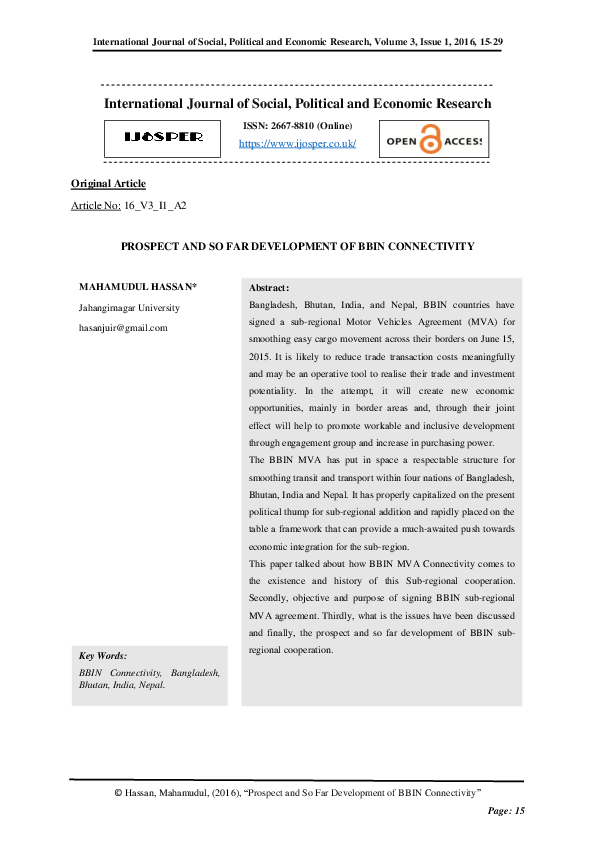 (PDF) Prospect and so far development of BBIN connectivity