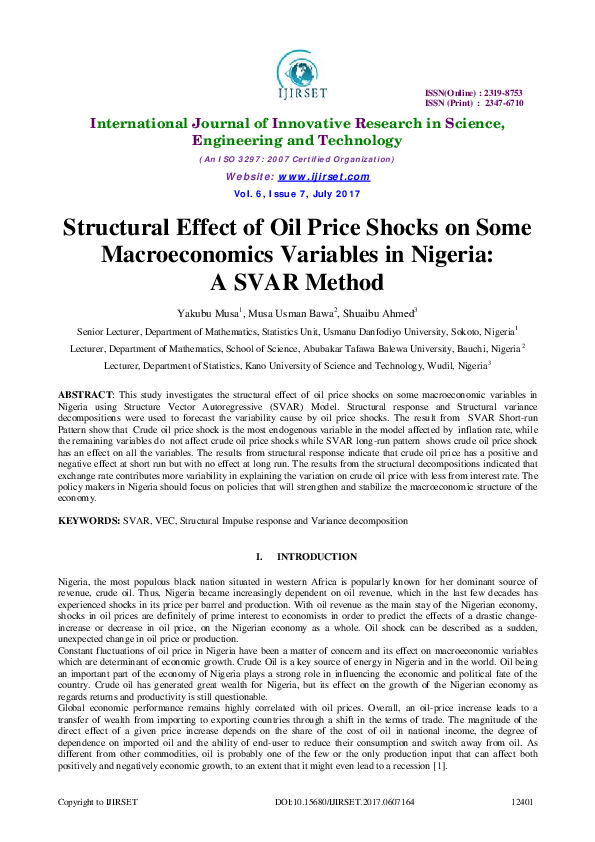 (PDF) Structural Effect of Oil Price Shocks on Some Macroeconomics ...
