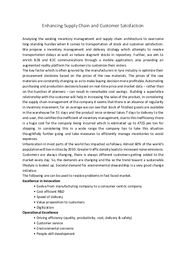 (DOC) Enhancing Supply Chain and Customer Satisfaction