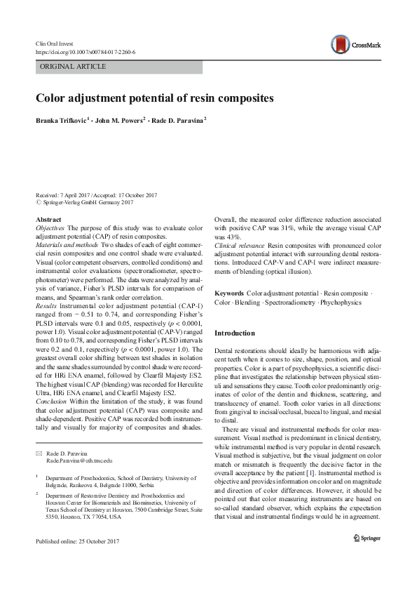 (PDF) Color adjustment potential of resin composites
