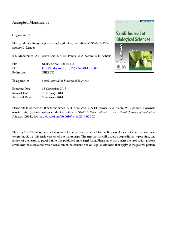 (PDF) Flavonoid constituents, cytotoxic and antioxidant activities of ...