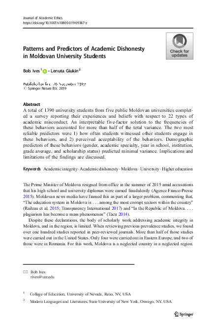 (PDF) Patterns and Predictors of Academic Dishonesty in Moldovan ...