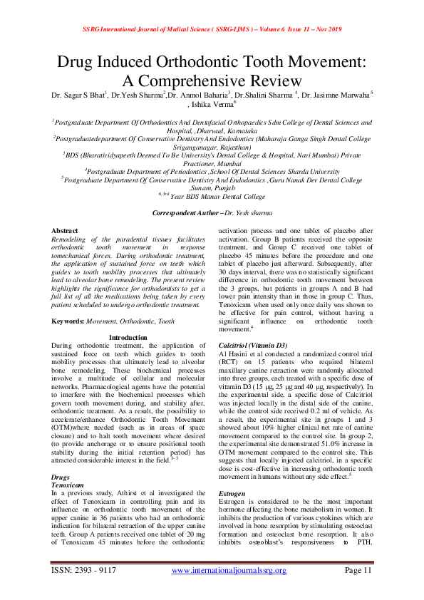(PDF) Drug Induced Orthodontic Tooth Movement A Comprehensive Review