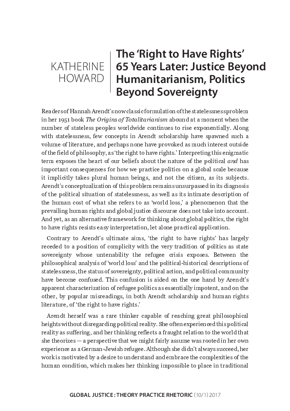 (PDF) The 'Right to Have Rights' 65 Years Later: Justice Beyond ...