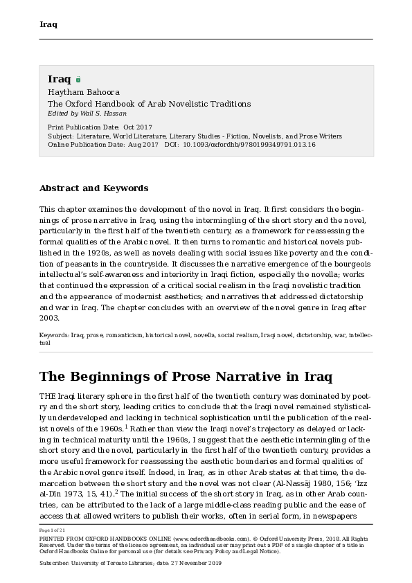 (PDF) "The Arabic Novel in Iraq" in The Oxford Handbook of Arab