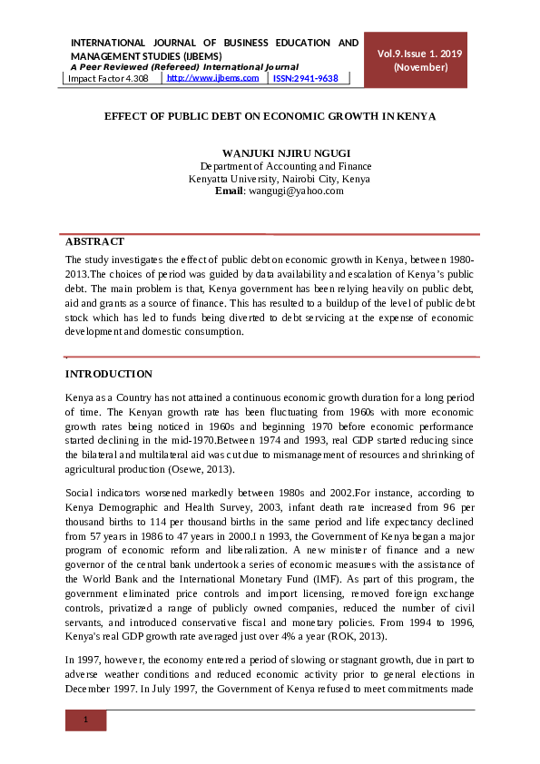 (PDF) EFFECT OF PUBLIC DEBT ON ECONOMIC GROWTH IN KENYA