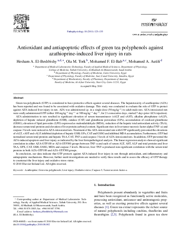 (PDF) Antioxidant and antiapoptotic effects of green tea polyphenols ...