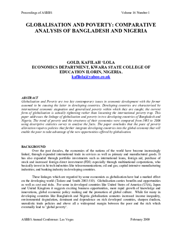 (PDF) GLOBALISATION AND POVERTY: COMPARATIVE ANALYSIS OF BANGLADESH AND ...