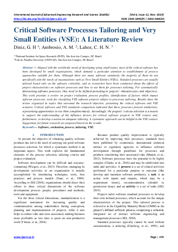 (PDF) Critical Software Processes Tailoring and Very Small Entities ...