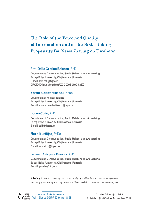 (PDF) The Role of the Perceived Quality of Information and of the Risk ...