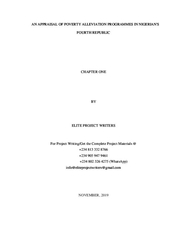 (DOC) AN APPRAISAL OF POVERTY ALLEVIATION PROGRAMMES IN NIGERIAN