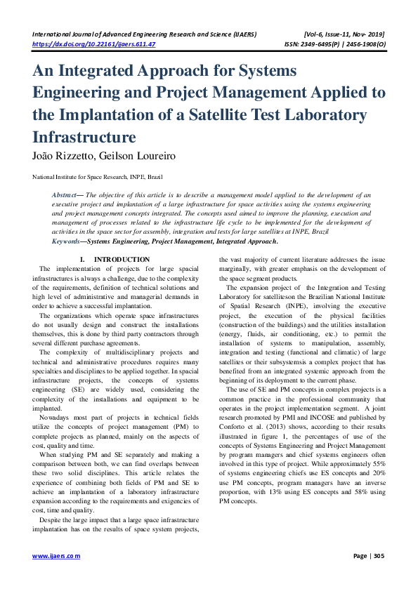 (PDF) An Integrated Approach for Systems Engineering and Project ...