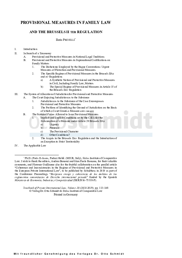 (PDF) Provisional Measures in Family Law and the Brussels II ter Regulation