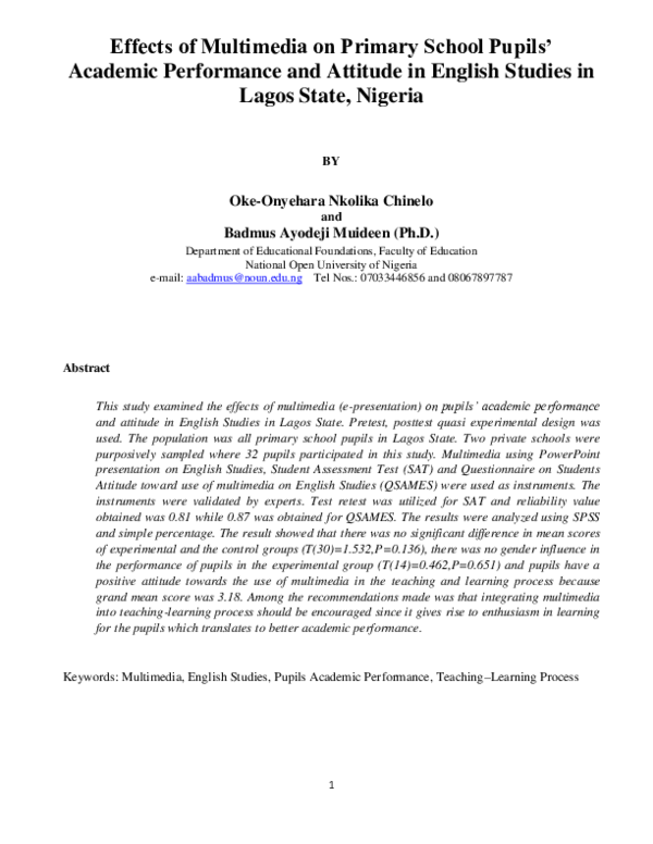 (DOC) Effects of Multimedia on Primary School Pupils’ Academic ...