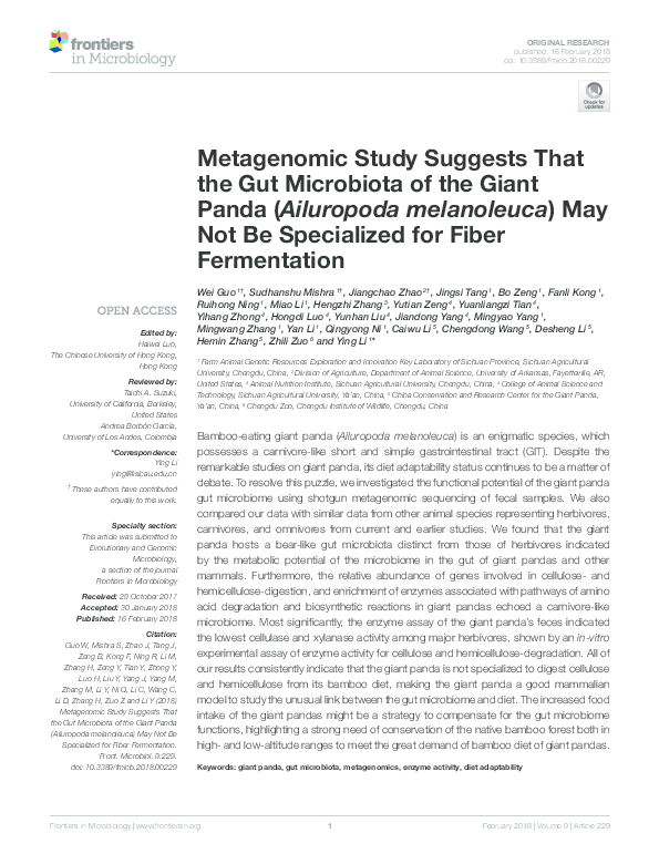 (PDF) Metagenomic Study Suggests That the Gut Microbiota of the Giant ...