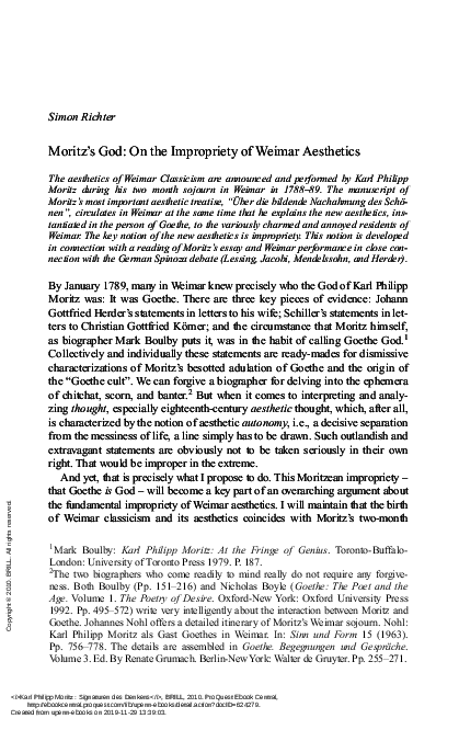 Moritz's God: On the Impropriety of Weimar Aesthetics