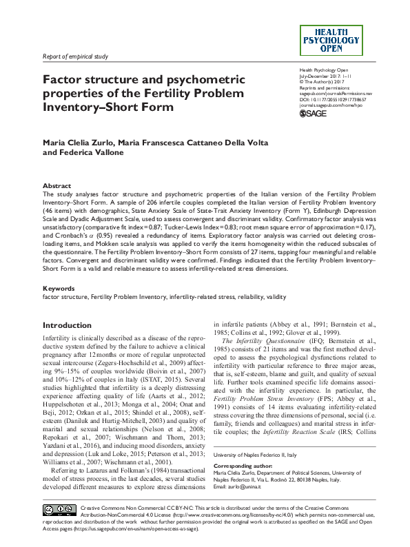(PDF) Factor structure and psychometric properties of the Fertility ...