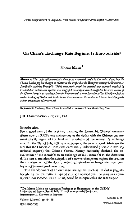 (PDF) On China's Exchange Rate Regime: Is Euro outside
