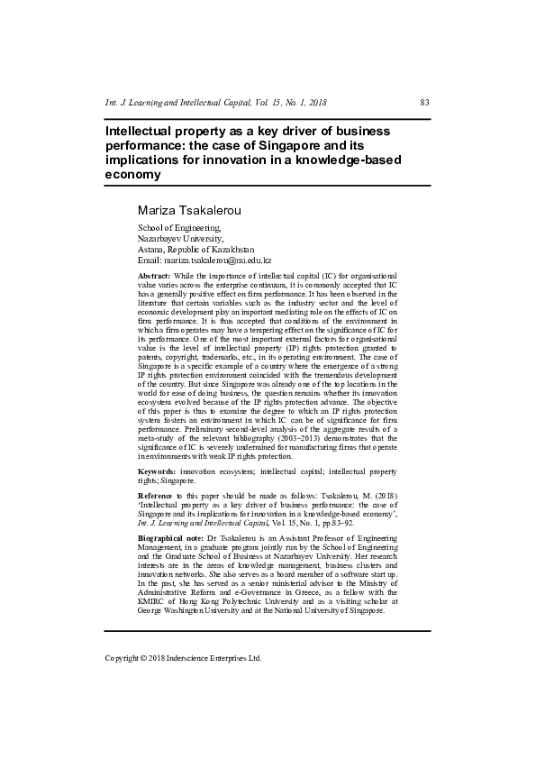 (PDF) Intellectual property as a key driver of business performance ...
