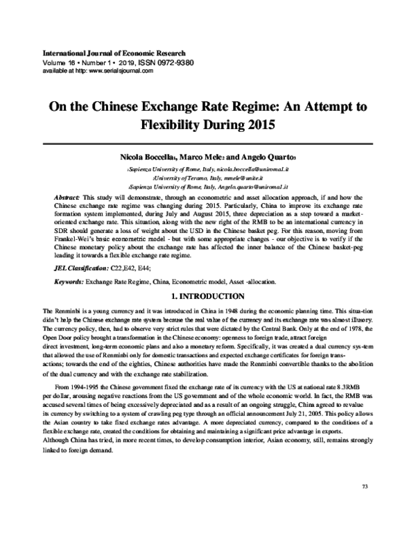 (PDF) On the Chinese Exchange Rate Regime: An Attempt to Flexibility ...