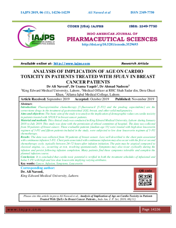 (PDF) Analysis of Implication of Age on Cardio Toxicity in Patients ...