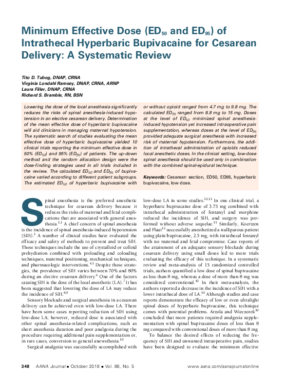 (PDF) Minimum Effective Dose (ED 50 and ED 95 ) of Intrathecal ...