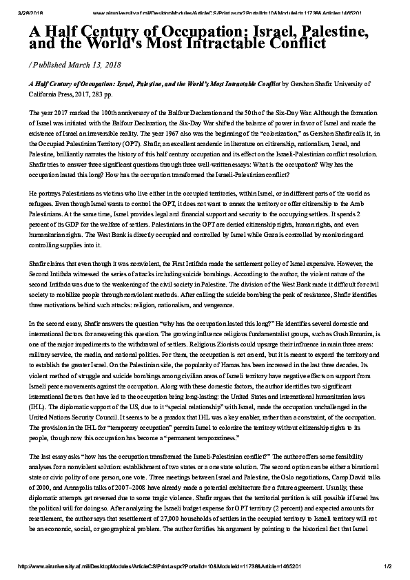 (PDF) A Half Century of Occupation: Israel, Palestine, and the World's ...