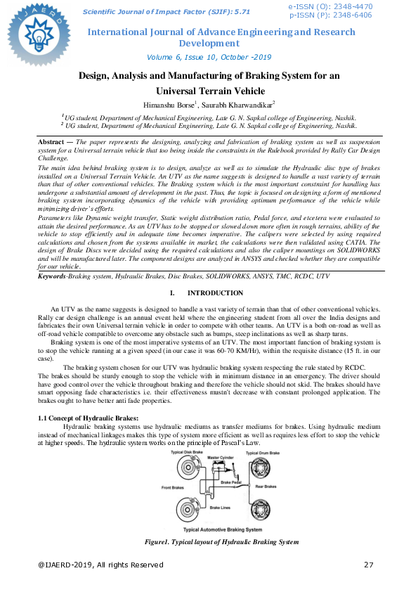 (PDF) Design, Analysis and Manufacturing of Braking system for an ...
