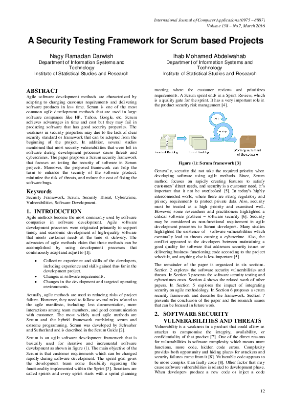 (PDF) A Security Testing Framework for Scrum based Projects