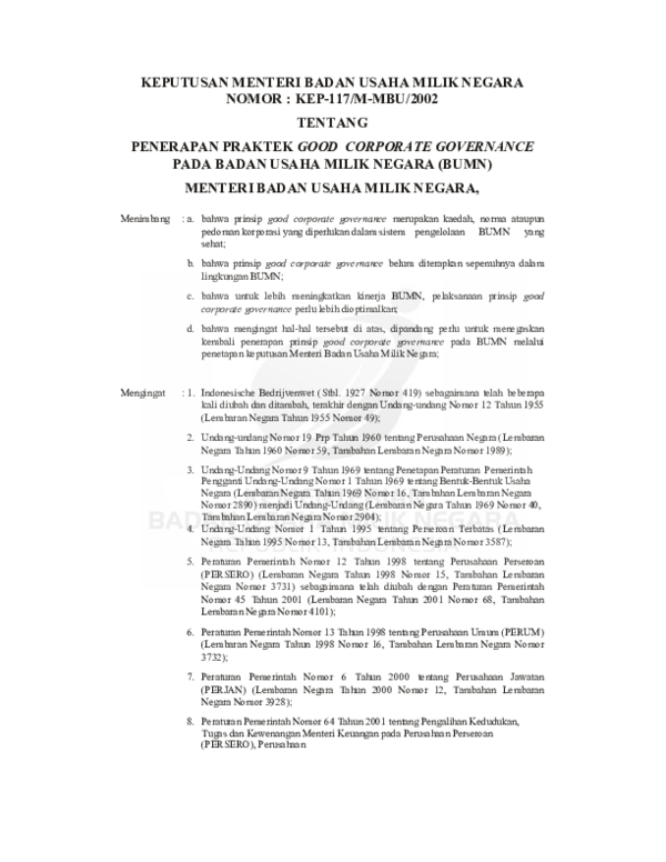 Pdf Keputusan Menteri Badan Usaha Milik Negara Nomor Kep 117 M Mbu