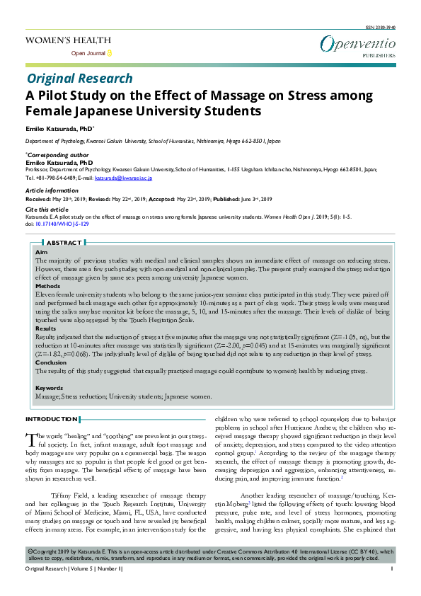 (PDF) A Pilot Study on the Effect of Massage on Stress among Female