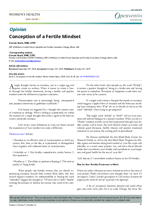 (PDF) Conception of a Fertile Mindset Opinion Women's Health Open