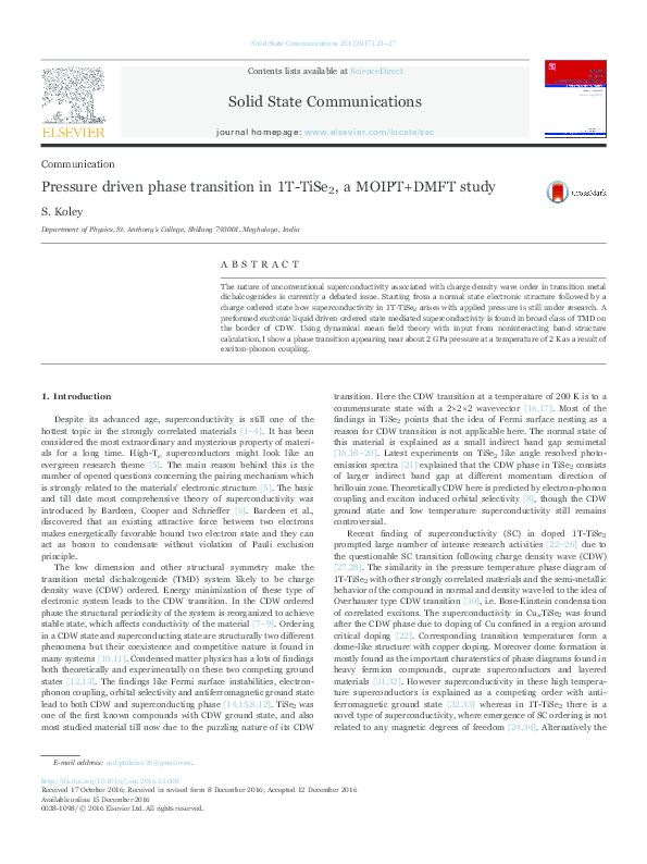 (PDF) Pressure driven phase transition in 1T-TiSe 2 , a MOIPT+DMFT study