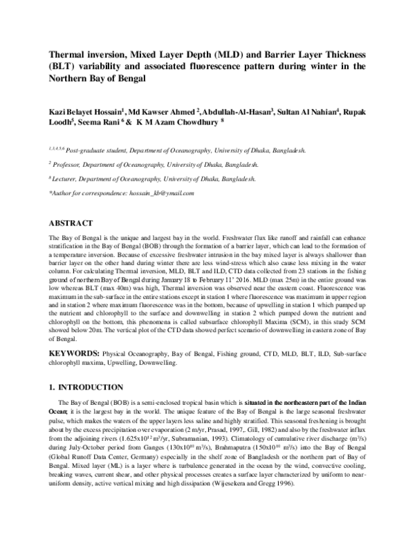 (PDF) Thermal inversion, Mixed Layer Depth (MLD) and Barrier Layer ...