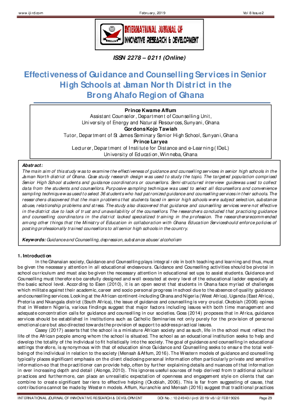 (PDF) Effectiveness of Guidance and Counselling Services in Senior High ...