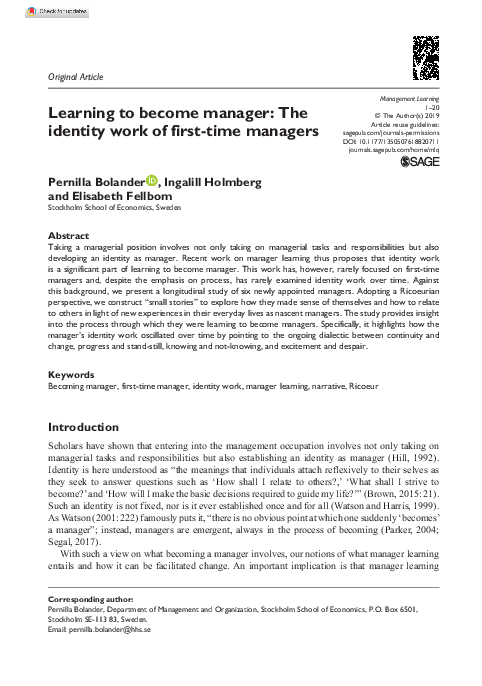 (PDF) Learning to become manager: The identity work of first-time managers